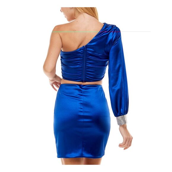 NWT CITY STUDIO Womens Blue Hook And Eye Closure Long Sleeve Party Top 3 - Picture 2 of 3